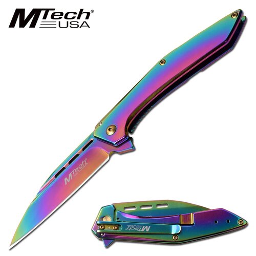 Mtech 7.75 Inch Manual Folding Pocket Knife - Spectrum Finish W Clip #mt1052rb