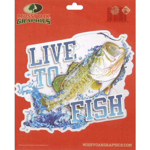 Mossy Oak Peel Sticker 'live To Fish' Bass