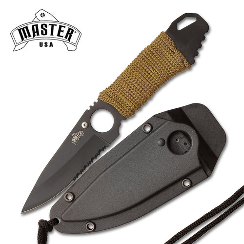 Master 7 Inch Drop Point Serrated Edge Blade Hunting Knife - Green Cord #mu-1121Gn