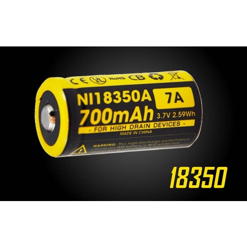 Nitecore High Performance Rechargeable Li-Ion 3.7V 18350 Battery - 700Mah #imr18350