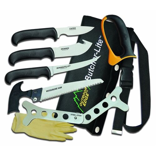 Outdoor Edge Butcher Lite Lightweight Processing Set - 8 Piece W Belt Scabbard #oe-bl-1