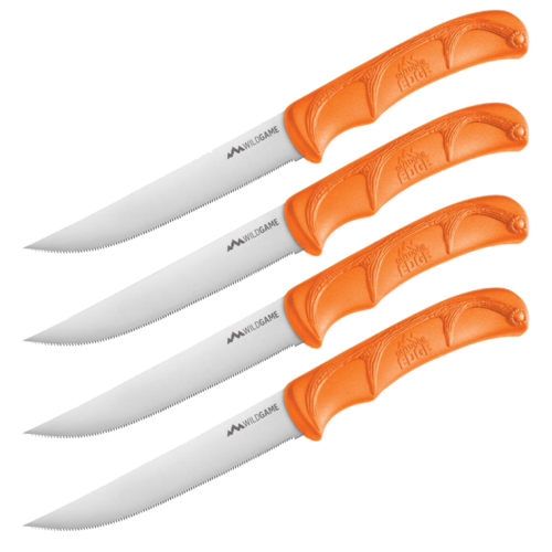 Outdoor Edge Wildgame Micro-Serration Steak Knife Set - 4Pc Orange 5 Inch Blade #oestb4C