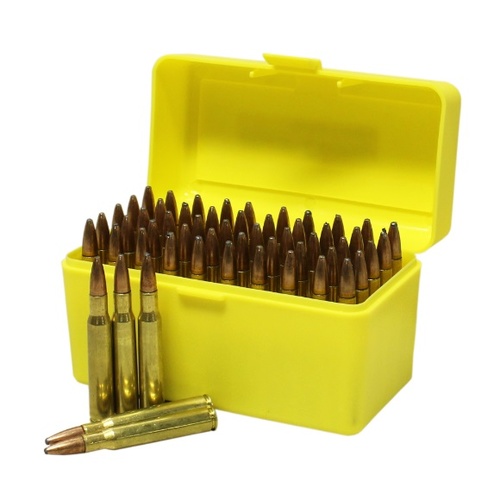 Max-Comp Ammo Box Lge Rifle 50Rnd Yellow Fits .25-06, .270, .30-06 Etc Ptab006
