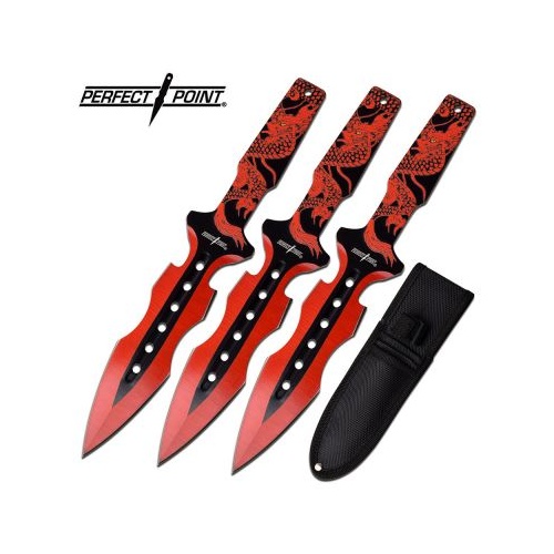 Perfect Point Red Dragon Throwing Knives - 3 Piece Blades Set #pp-122-3Rd