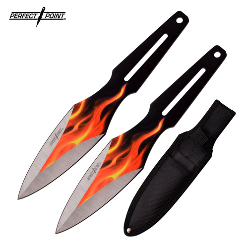 Perfect Point Fire Flame Throwing Knives Orange - Set Of Two Blades #pp-108