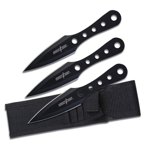 Perfect Point 165mm Black Throwing Knife Set - W Nylon Sheath #K-pp-022-3b