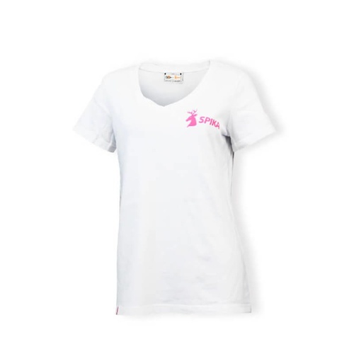 Spika Women’s Go T–shirt White - V-neck Womens Cut Pink Logo #gtww [l]