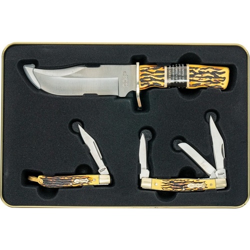Schrade Uncle Henry Folding Pocket 3 Piece Knives Gift Set - Limited Edition Staglon Handles #1130011