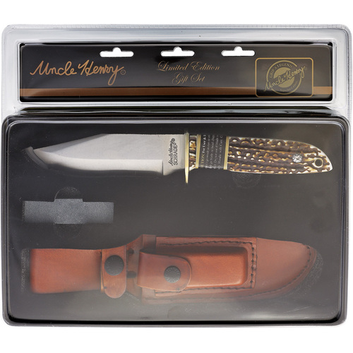 Schrade Uncle Henry 9.25 Inch Fixed Blade Knife - Delrin Stag Handle W Leather Sheath #sch1111848