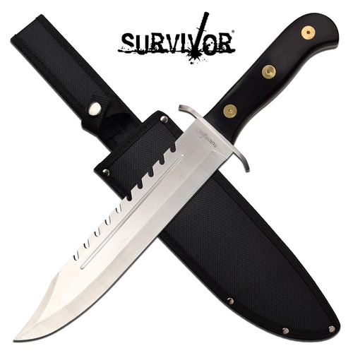 Survivor Pakkawood Fixed Blade Bowie Knife - 16.5 Inch Overall #sv-Fix009Bk