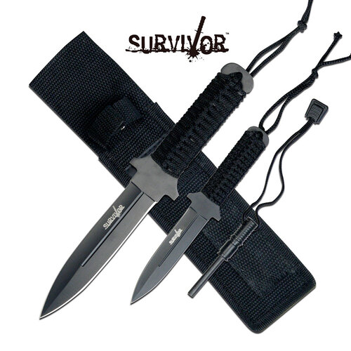 Survivor 10.25 Inch Drop Point Fixed Blade Knife Set - W Fire Starter #hk-1035