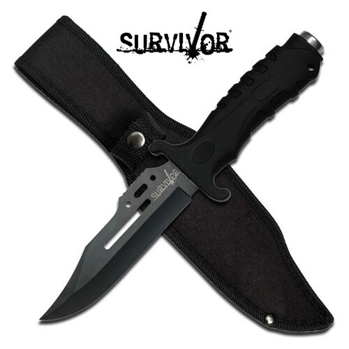 Survivor 10.5 Inch Clip Point Bowie Fixed Blade Knife - Black #hk-1036S