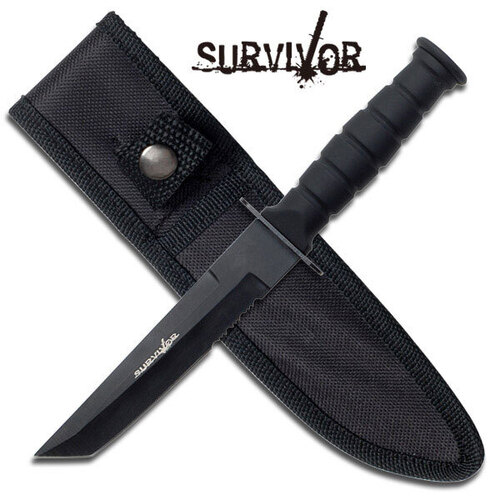 Survivor 7.5 Inch Overall Fixed Stainless Blade Knife - W Nylon Sheath #hk-1023tn