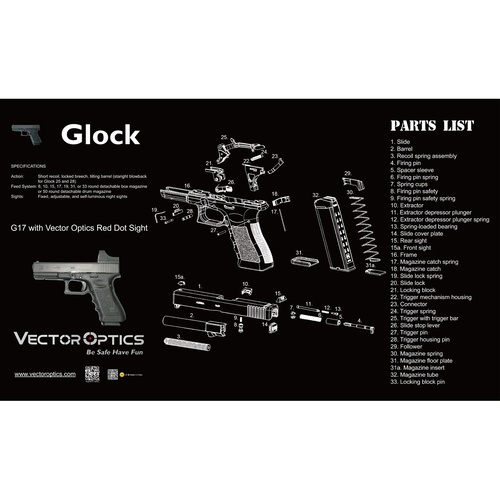 Vector Glock Gun Cleaning Bench Mat - 20 Inch Length Soft Rubber Material #scbm-02