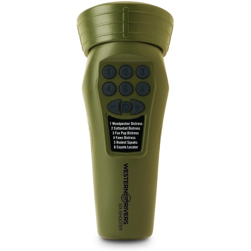 Western River Manis 6 Shooter Electronic Predator Caller - Cottontail Distress Woodpecker Distress Rodent Squeaks Coyote Locator Fawn Distress Fox Pup