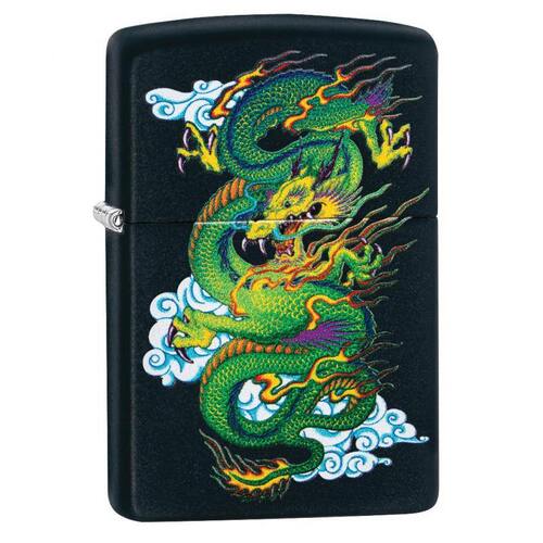 Zippo Black Matte Green Dragon Lighter - Refillable #99369